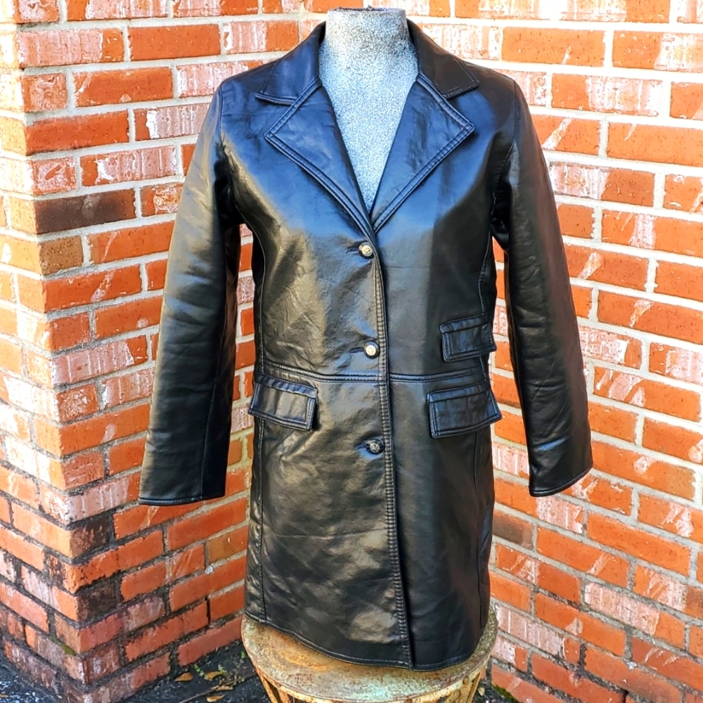 Made in Italy Black Leather Trench Coat quilted lining